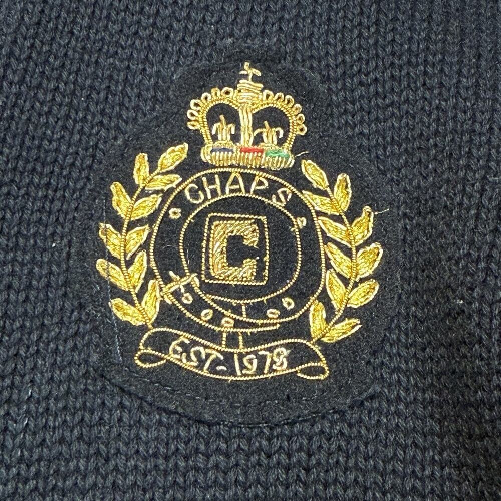 Chaps Cardigan Sweater Womens Sz XL Navy Gold Button Shawl Collar Crest Nautical - Picture 4 of 10